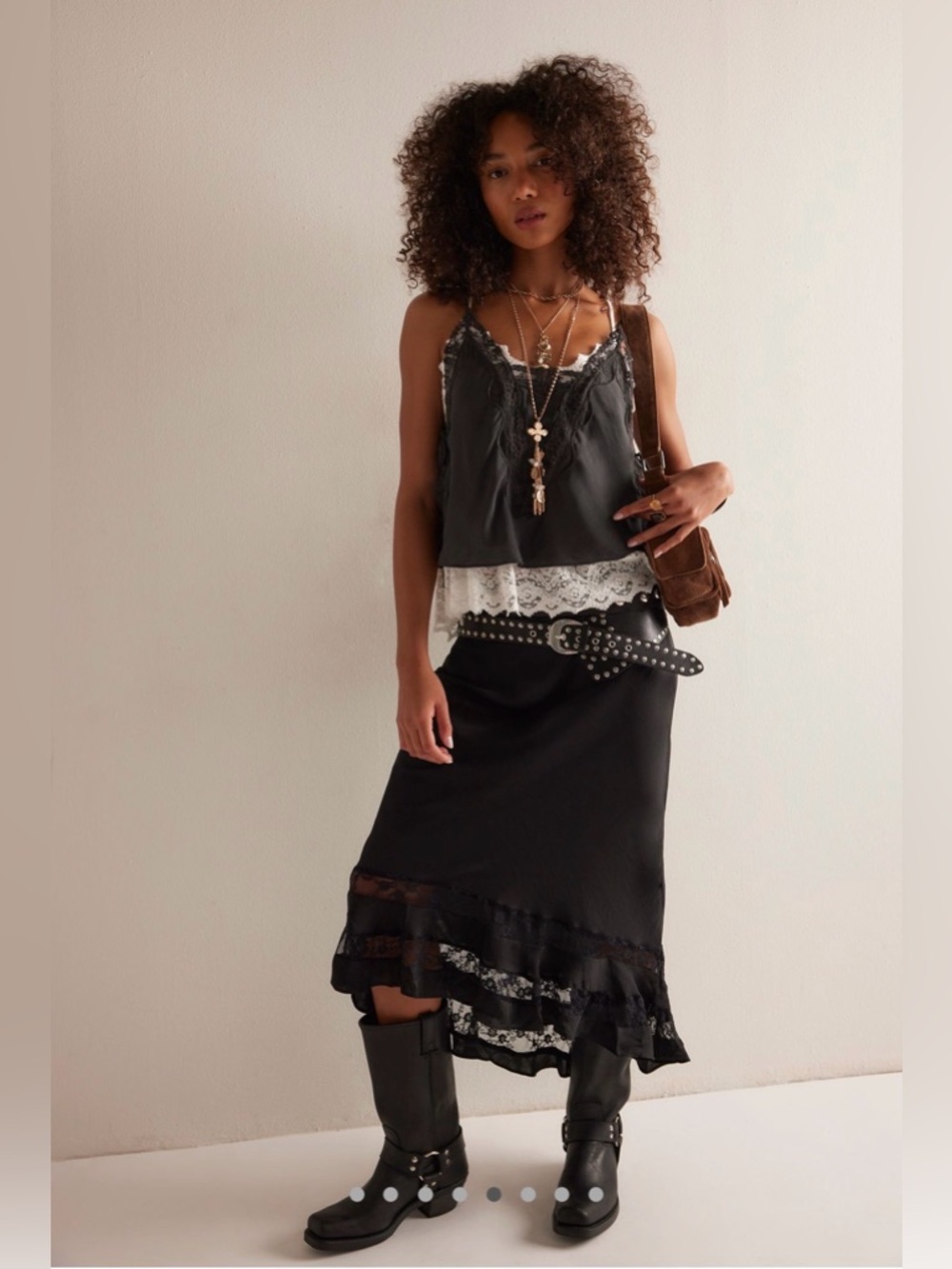 Free People long lost lover half slip/ Black Maxi Skirt with Lace Trim